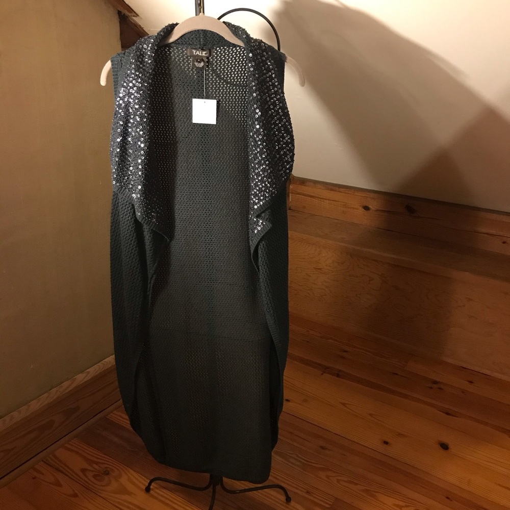 Talie Gray Black Sequin Knit Vest, EUC, S